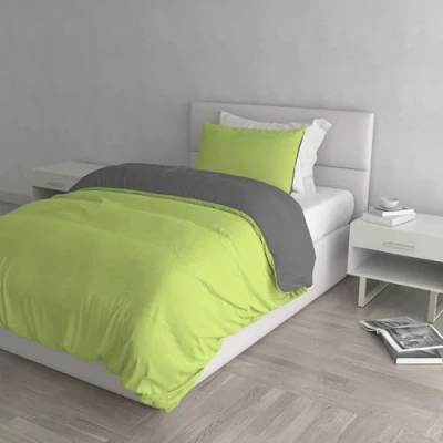 Immagine di Italian Bed Linen Natural Color Parure Copripiumino con Sacco E Federa, 100% Cotone, Verde Acido/Fumo, Singolo, 2 unità