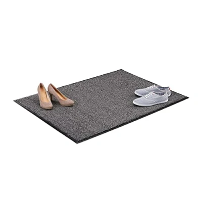 Immagine di Relaxdays 10021902_758 Zerbino Asciugapassi, Tappeto da Ingresso, per Interni, Grande, Sottile, Nero Grigio, 90 x 120 cm