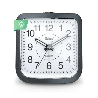 Immagine di Mebus Sveglia al quarzo, silenziosa, senza ticchettio, lancette luminose, allarme con ripetizione sveglia, snooze, illuminazione quadrante a pulsante colore: grigio antracite, modello: 56987