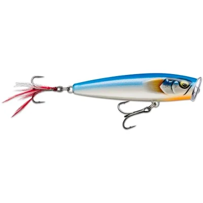 Immagine di Rapala skitter pop élite balsa pesca esca (senza piombo) in mare aperto e fluviazione profondità di nuoto superficie taglia 9,5 cm / 17g Made Estonia acciaio blu dorato