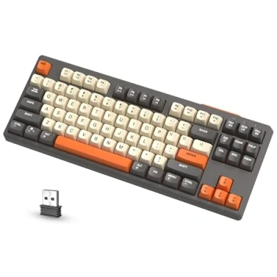 Immagine di ATTACK SHARK FREEWOLF M87 Tastiera da gioco wireless all&#039;80%, TKL RGB Mechanical Feeling SA PBT Bluetooth/2.4Ghz Dual Mode, batteria 4000 mAh per Mac/Win, ufficio/giochi Grigio/Arancio