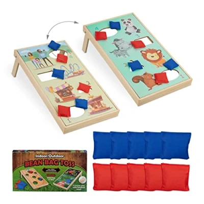 Immagine di Relaxdays Gioco di Lancio del Sacco Cornhole, 10 Sacchettini Sabbia, Interni e Esterni, HLP: 18x29x58 cm, Colorato, 80% Legno Poliestere 10%