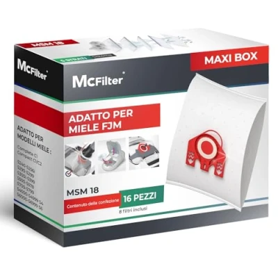 Immagine di McFilter 16 sacchetti raccoglipolvere per aspirapolvere Miele FJM adatto Tango Plus S381, S771 sacchetto con 8 filtri sigillo automatico la polvere MAXI BOX