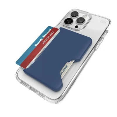 Immagine di Speck MagSafe Portafoglio per iPhone con chiusura a scatto rimovibile, antiscivolo, contiene 1 3 carte, finitura morbida al tatto, resistente ai graffi, porta carte costruito MagSafe, blu