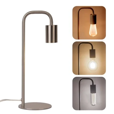 Immagine di JCPYIUL Semplice lampada da tavolo in ferro camera letto di,Lampada comodino, design metallo, interruttore a pressione,Luce lettura，per il soggiorno, letto, ufficio (Argento
