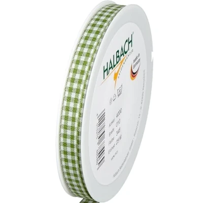 Immagine di Halbach Seidenbänder Nastro regalo di alta qualità Vichy a quadri (verde muschio), larghezza 10 mm, lunghezza 25 m, quadretti, prodotto in Germania, disponibile diversi colori