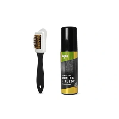 Immagine di Kaps Ammorbidente e Ripristina Colore per Pelle Scamosciata Nabuk di Tutti i Colori con Spugna applicatore Spazzola Scarpe 4 Lati; Balsamo Scarpe, Borse, 75 ml(2.53 fl.Oz)