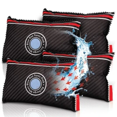 Immagine di PINGI Car Dehumidifier Bag 4x 350g Absorbs Moisture, Damp, &amp; Condensation on Windscreens Interior 100% Leakproof Reusable Dashboard Remover