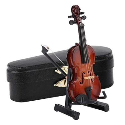 Immagine di Modello di violino in miniatura con custodia per supporto Accessori casa delle bambole Regalo decorazioni mini strumenti musicali