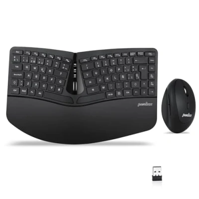 Immagine di Perixx Periduo 606 Set tastiera ergonomica compatta e mouse verticale wireless, poggiapolsi regolabile tasti Low Profile, dpi regolabile, QWERTY spagnolo
