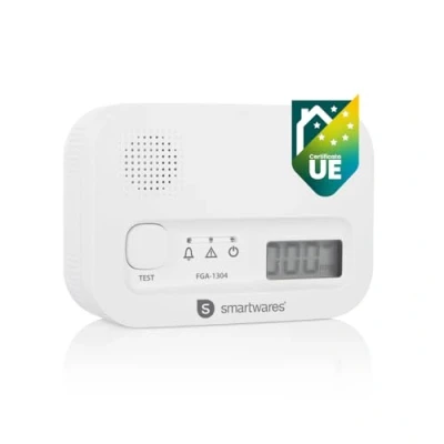 Immagine di Smartwares Rilevatore di Monossido Carbonio Sensore 10 anni Batterie da 3 con Display e Pulsante test FGA 13041
