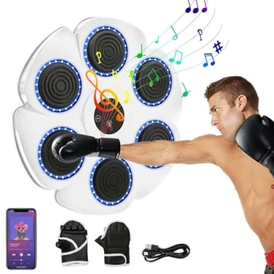 Immagine di UOEONR Macchina da boxe musicale,Macchina musicale con guanti boxe,con Bluetooth e velocità regolabile,9 modalità di conteggio,per adulti bambini (bianchi+guanti)