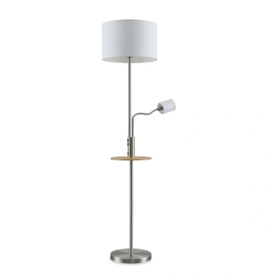 Immagine di lampada da terra &#039;Aovan&#039;con USB (Moderno) colore Grigio, in Metallo ad es. Soggiorno &amp; Sala pranzo (2 luci, E27) di Lindby tessuto