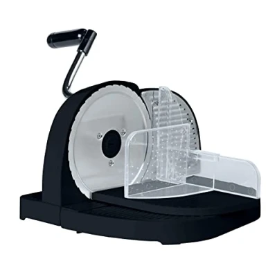 Immagine di Wenko tagliapane nero, macchina in plastica con lama acciaio inox, slitta di guida contenitore per i resti e protezione delle dita, appoggio solido grazie alla ventosa, 31 x 20 29 cm