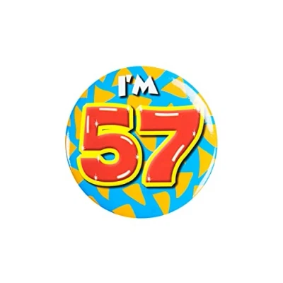 Immagine di PD Party 6014757 Compleanno Distintivo/Spillo Badge Celebrazione Festa I&#039;m 57, Multicolore, 5.5cm Lunghezza x Larghezza 0.5cm Altezza