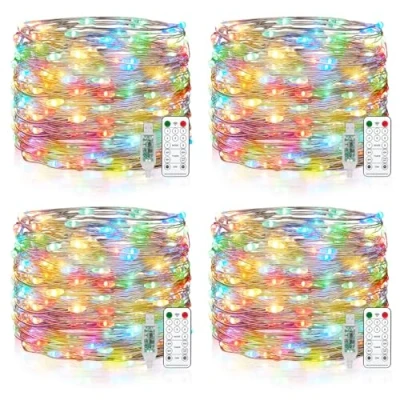Immagine di Vacoulery USB Luci di Fata LED, 15M 150 LED Spina con Telecomando 8 programma Timer Catena Luminosa per Interni ed Esterni, Natalizi, Matrimoni, Feste Compleanno 4 Pezzi