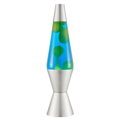 Immagine di LAVA® lampada Lava 2124, cera verde, liquido blu, base e cappuccio argento, di movimento originale marca da 14,5 pollici
