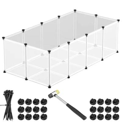 Immagine di BAKAJI Recinto per Animali Piccola Taglia Personalizzabile in Plastica con Pavimento Antiscivolo, Recinzione Componibile, Fondo Trasparente, Porcellini d&#039;India, Criceti, Conigli (143 x 73 46 cm)