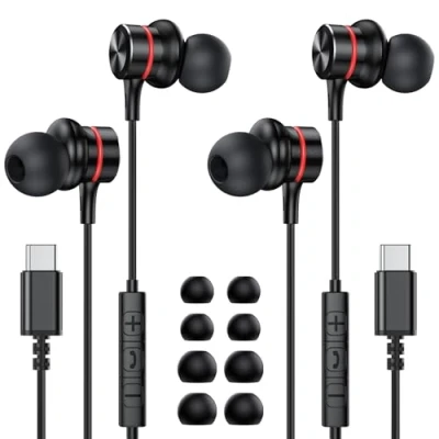 Immagine di MOSWAG USB Tipo C Cuffie, Auricolari In Ear Cablati con Microfono per Apple IPhone 15 Pro Max, Samsung Galaxy S23 S24 FE Ultra, Google Pixel 9 8 (2Pack)