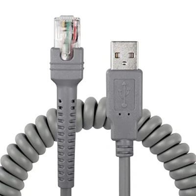 Immagine di SinLoon cavo di prolunga a spirale da USB RJ45, 3 m, compatibile con scanner codici barre Symbol Ls2208ap Ls1203 Ls4208 Ls4278 Ds6707 Ds6708
