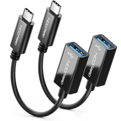 Immagine di deleyCON 2 Pezzi Cavo Adattatore USB C a OTG 17cm 5 Gbit/s Thunderbolt 3/4 3.0 Compatibile con IPhone 15 Pro Max MacBook Air 2023 IPad Mini iMac Surface