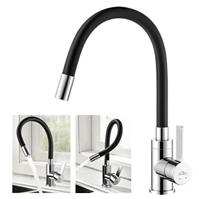 Immagine di Auralum Rubinetto Lavello Cucina, Cucina Nero con Beccuccio Flessibile, da Girevole a 360, Miscelatore Monocomando per