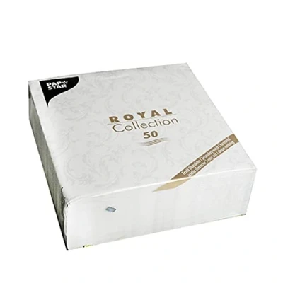 Immagine di PAPSTAR &quot;Royal Collection&quot; #84994, 50 tovaglioli piegati a 1/4, 40 cm x cm, colore bianco &quot;Damascato&quot;