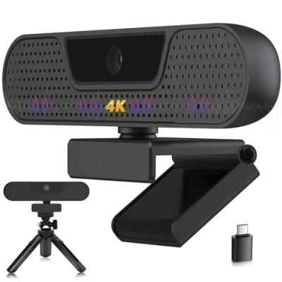 Immagine di VIZOLINK W8GS Webcam 4K, HD 1080P per PC con microfono, autofocus, correzione della luce, campo visivo 85, copertura privacy, Mac, laptop, zoom, Skype, team, videochiamate e