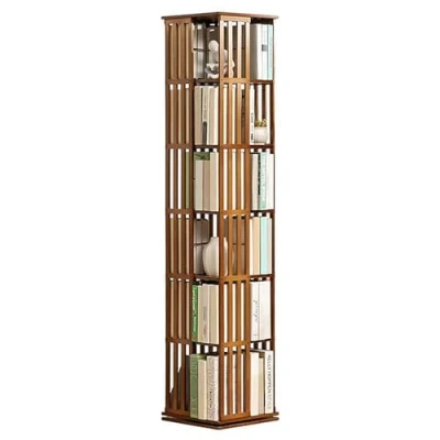Immagine di FEITJMMW Scaffale Per Libri Girevole A 360, Libreria Studenti In Bambù 5/6 Livelli Ad Angolo Alta Scaffali Da Terra Armadietti Espositore