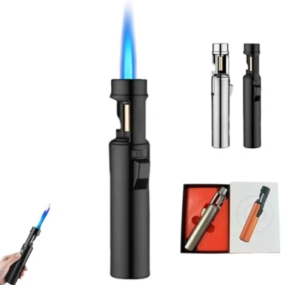 Immagine di Airbrush Windproof Lighter, Portable Adjustable Refillable Butane Jet Flame Size Lighter,360 Rotating,Built in Bottle Opener (Black)