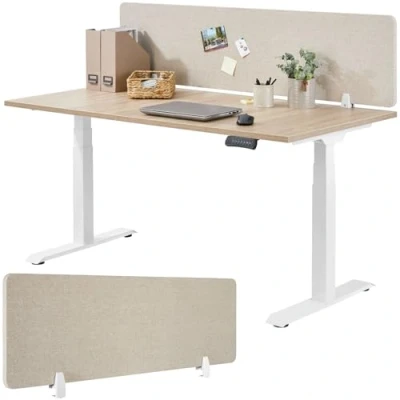 Immagine di TecTake® Pannello Divisorio Scrivania Noisy, Angoli Arrotondati, Fonoassorbente in Pet, Montaggio Semplice, Adatto per l&#039; Ufficio, Scrivania, Pannelli Divisori 130 x 40 cm, Beige