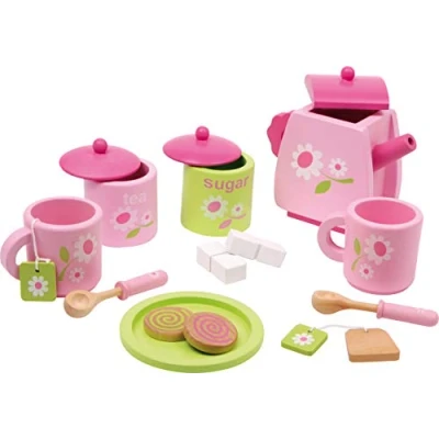 Immagine di 2849 Servizio da Tè per bambini con motivo a fiorellini small foot in legno, accessori la cucina gioco dei bambini, 17 pz., partire 3 anni