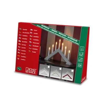 Immagine di Konstsmide Lampadario in legno laccato bianco opaco, con interruttore on/off, 9 lampadine trasparenti, 230 V, interno, cavo 3984 205