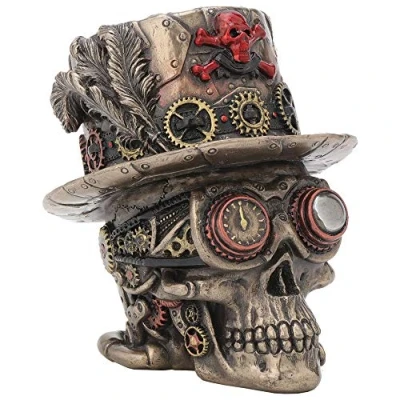 Immagine di Nemesis Now Steampunk Statuetta ornamentale a forma di teschio barone, in bronzo, 11 cm