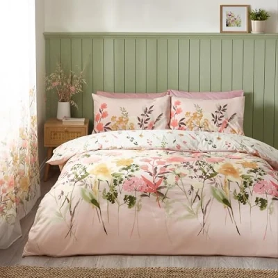 Immagine di Catherine Lansfield Set copripiumino matrimoniale reversibile con federe, motivo floreale, rosa