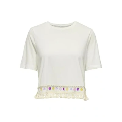 Immagine di ONLY Onlfilippa LIFE Tassel Tshirt con stampa, Donna, Taglia: Medium, Cloud dancer