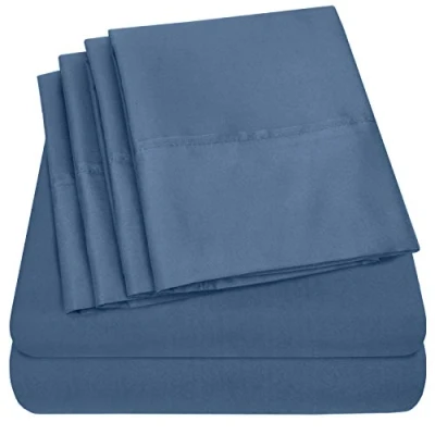 Immagine di Sweet Home Collection Set di 6 lenzuola in microfibra fine a 1500 fili, con tasche profonde extra per cuscini, letto king size, denim
