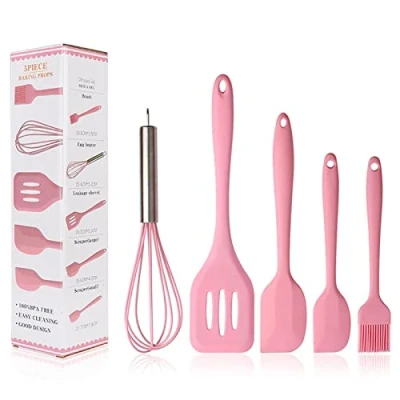Immagine di BINHAI Set di utensili da cucina in silicone rosa spatola Spatole Pennelli imbastitura Pennello per olio pasticceria Frullino le uova Turnitore scanalato Resistente calore