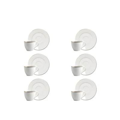 Immagine di Excelsa Gold Set 6 Tazzine caffè con Piattino, Porcellana, Bianco. Bordo Oro