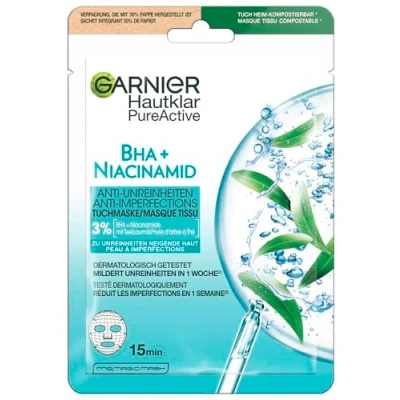 Immagine di Garnier maschera per panno, pelle grassa, anti impurità, formula con olio di tea tree e acido salicilico, trasparente, 23 g