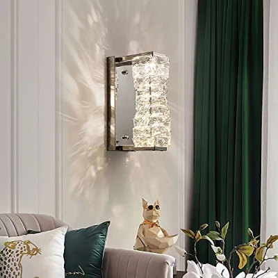 Immagine di Moderna Lampada Da Parete In Cristallo, Tricolore Regolabile Led Parete, Per Soggiorno Camera Letto Cucina Sala Pranzo Hotel Corridoio Illuminazione (Argento)