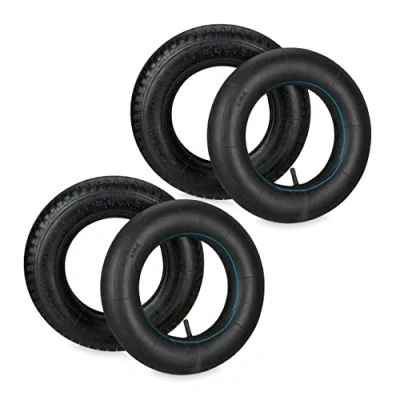 Immagine di Relaxdays Ruote per Carriola con Camera d&#039;Aria, Set 2 Ruotini di Scorta, 3.50 8&quot;, Gomma Carrello, Regge 154 kg, Nero