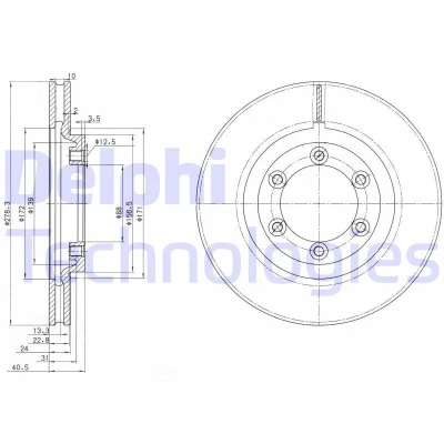 Immagine di DELPHI BG3523 Disco freno 278 24 6 ventilato Oleato non trattato senza cuscinetto ruota, anello sensore ABS SSANGYONG: Musso Sports Pick up