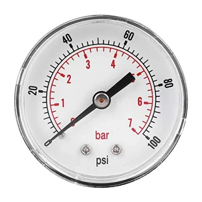 Immagine di Manometro, quadrante da 50 mm 1/4 BSPT Manometro assiale in ottone Connessione posteriore per aria, acqua, olio, gas(0 100psi 0 7bar)
