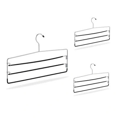 Immagine di Relaxdays Set da 3 Grucce per Pantaloni, Antiscivolo, Stampelle Multiple Appendini Salvaspazio, Gonne, L: 40 cm, Argento