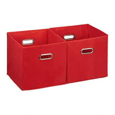 Immagine di Relaxdays Set da 2 Cestini Porta Oggetti, senza Coperchio con Manico, Pieghevole, Ceste Quadrate di Stoffa, 30 cm, Rosso