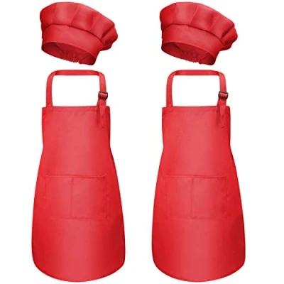 Immagine di 4 Pezzi Rosso Bambini Grembiule e Cappello da Cuoco Set, Regolabile Bambino Grembiuli con Tasche per Ragazze Ragazzi, Bambina Cucina Chef Pittura Cottura Cucinare (M 3 6 Anni)