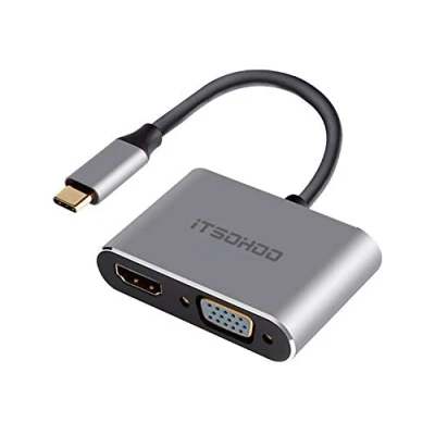 Immagine di iTSOHOO Adattatore da USB C a HDMI VGA, Convertitore tipo Thunderbolt 3 VGA 4K per MacBook Pro/Air 2020 2019, iMac, Dell XPS 13/15, Surface Go, Galaxy S20, Chromebook