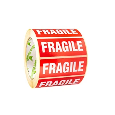 Immagine di OliveBird 1000 Adesivi Fragile Bianchi Su 90x35mm Red / Roll Con Testo Etichetta