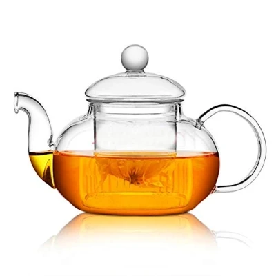 Immagine di Teiera in vetro borosilicato da 590 ml con infusore, set di bollitore per tè sfuso, fiorito, piano cottura e microonde (600 ml)